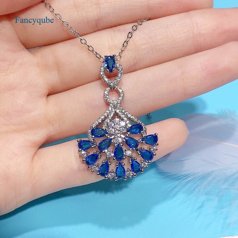 Fancyqube Kalung Silver Hias Liontin Kristal Zircon Bentuk Kipas Balet Gaya Eropa Amerika Untuk Wanita