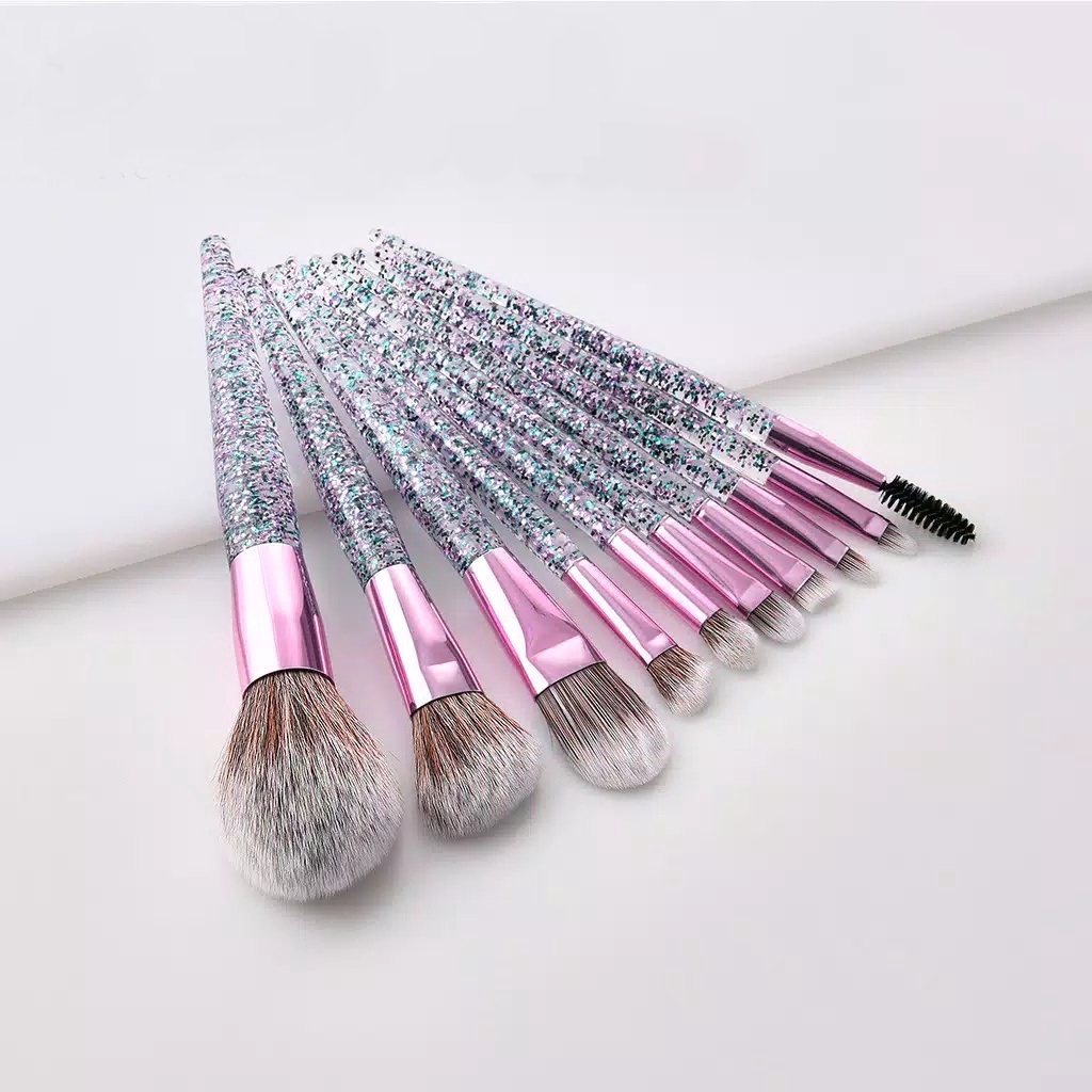 Makeup Brush Set 10 Pcs / Brush Powder Brush Eyeshadow / Bedak / Blush On / Highlighter / Foundation / Blending Brush Kuas Makeup