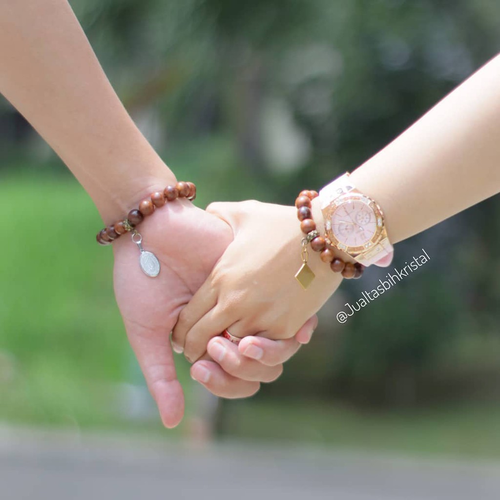 TASBIH GELANG Kayu Kaukah Couple with Swarovski Bandul Titanium - GELANG TASBIH KESEHATAN