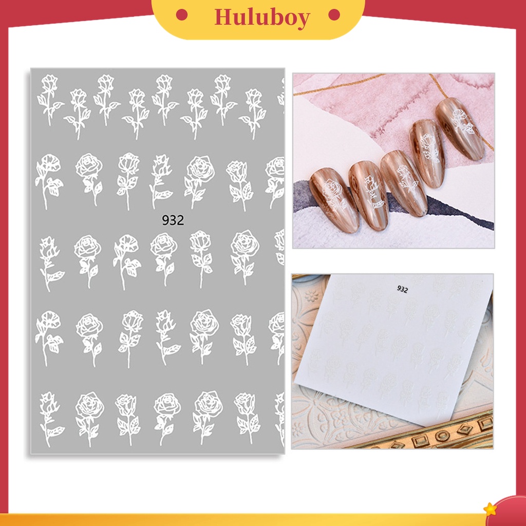 Huluboy Huluboy♡ 6pcs Stiker Nail Art Desain Bunga Mawar Hollow Hemat Waktu Untuk Dekorasi Manicure