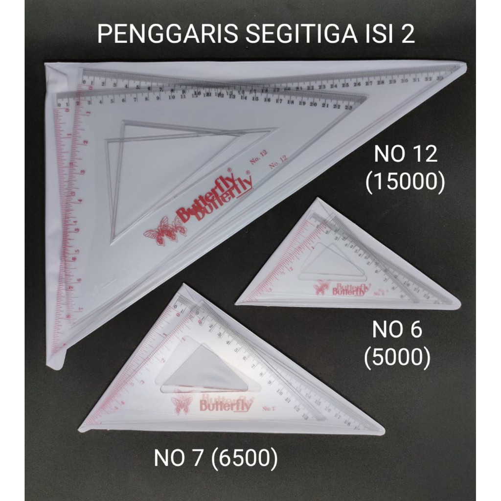 

Busur Segitiga Butterfly Penggaris Plastik BESAR NO12 - SEDANG NO7 - KECIL NO6