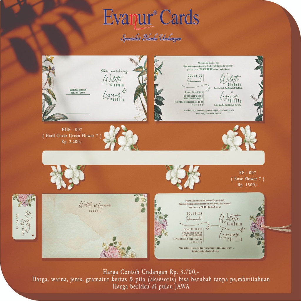 Katalog Contoh Sampel Undangan Blanko Blangko Pernikahan Murah | Evanur HGF 007 + RF 007
