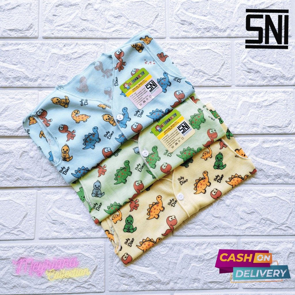 3 Pcs Baju Bayi Baru Lahir Lengan kutung Singlet Corak Dinosaurus SNI Meyriana Collection