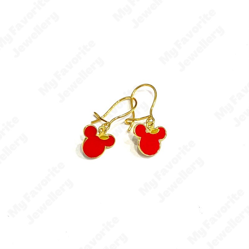Anting Anak dan Dewasa Mickey Red Emas Asli Kadar 700