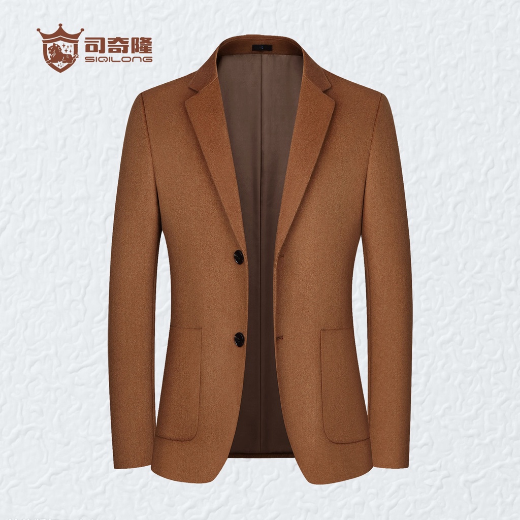 Skilong Wol  Pria Pemuda Korea    Warna Solid Bisnis Kasual Wol  Pria Jaket