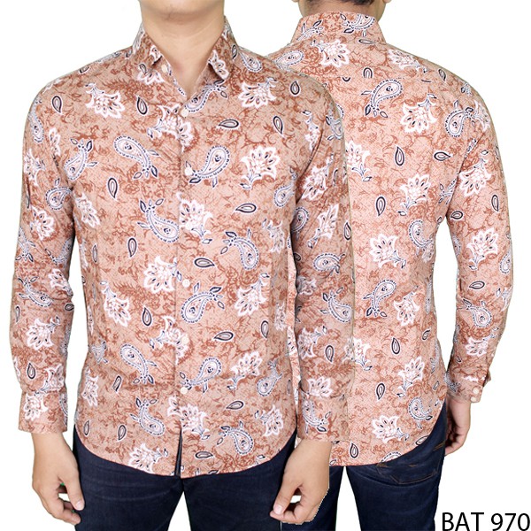 Baju Kemeja Batik Slim Fit Panjang Modis Katun Krem – BAT 970