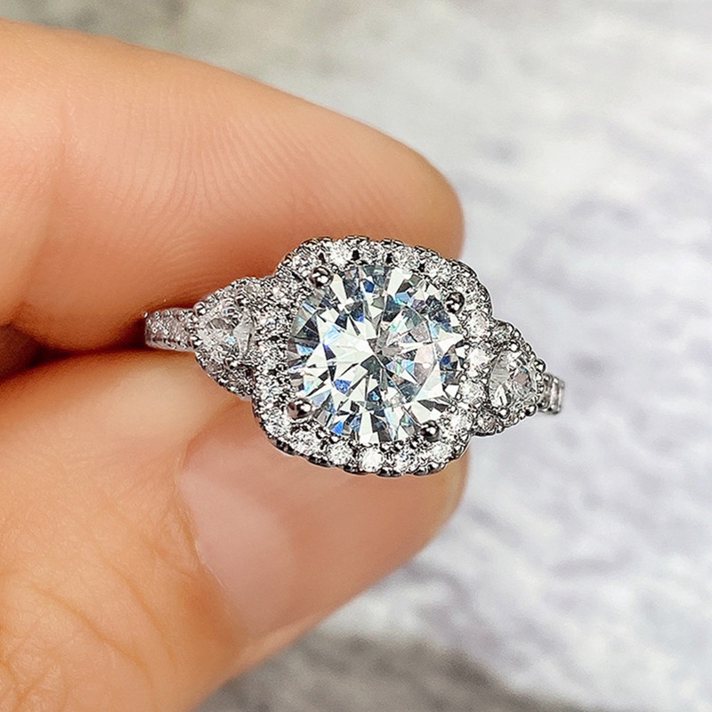 Cincin Wanita Warna Silver Bling CZ Untuk Pernikahan