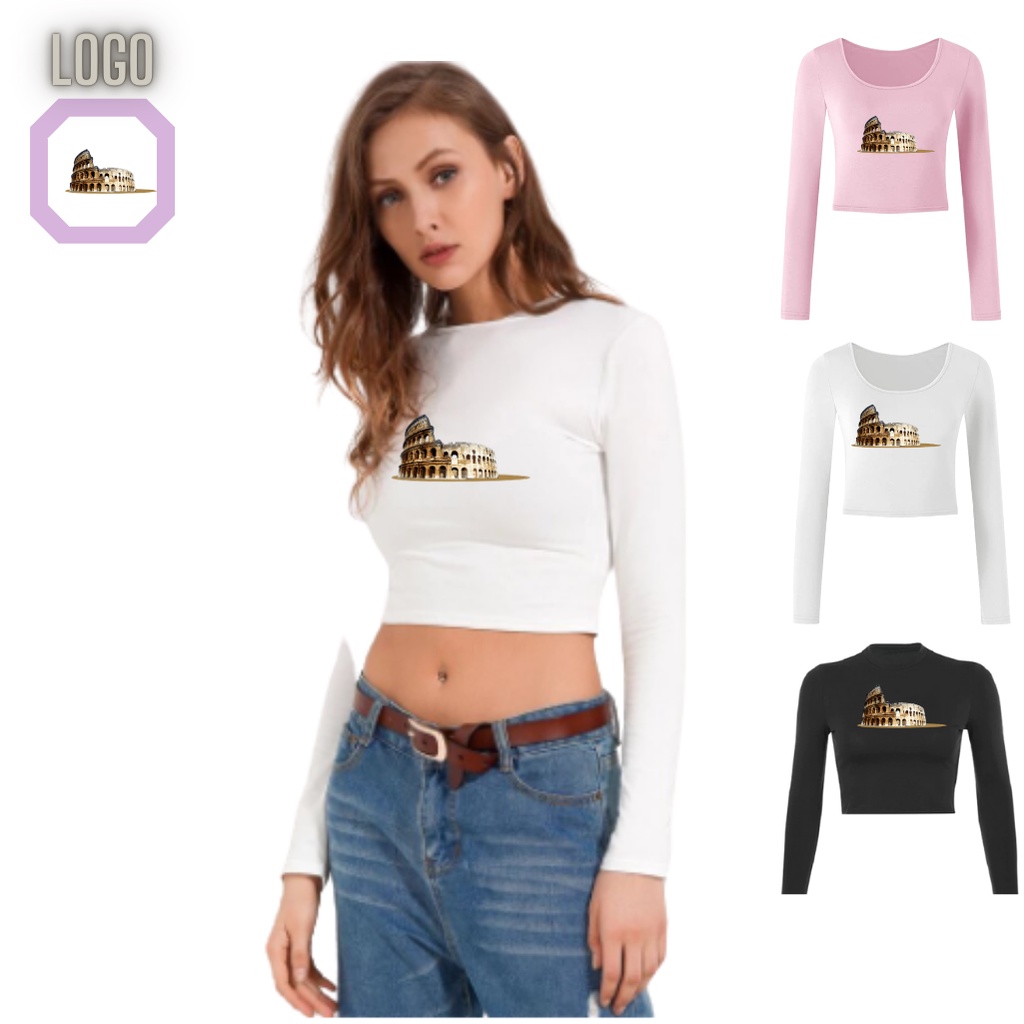 Choice Ali - Crop Lengan Panjang Kaos Oblong Crop Tee Roma