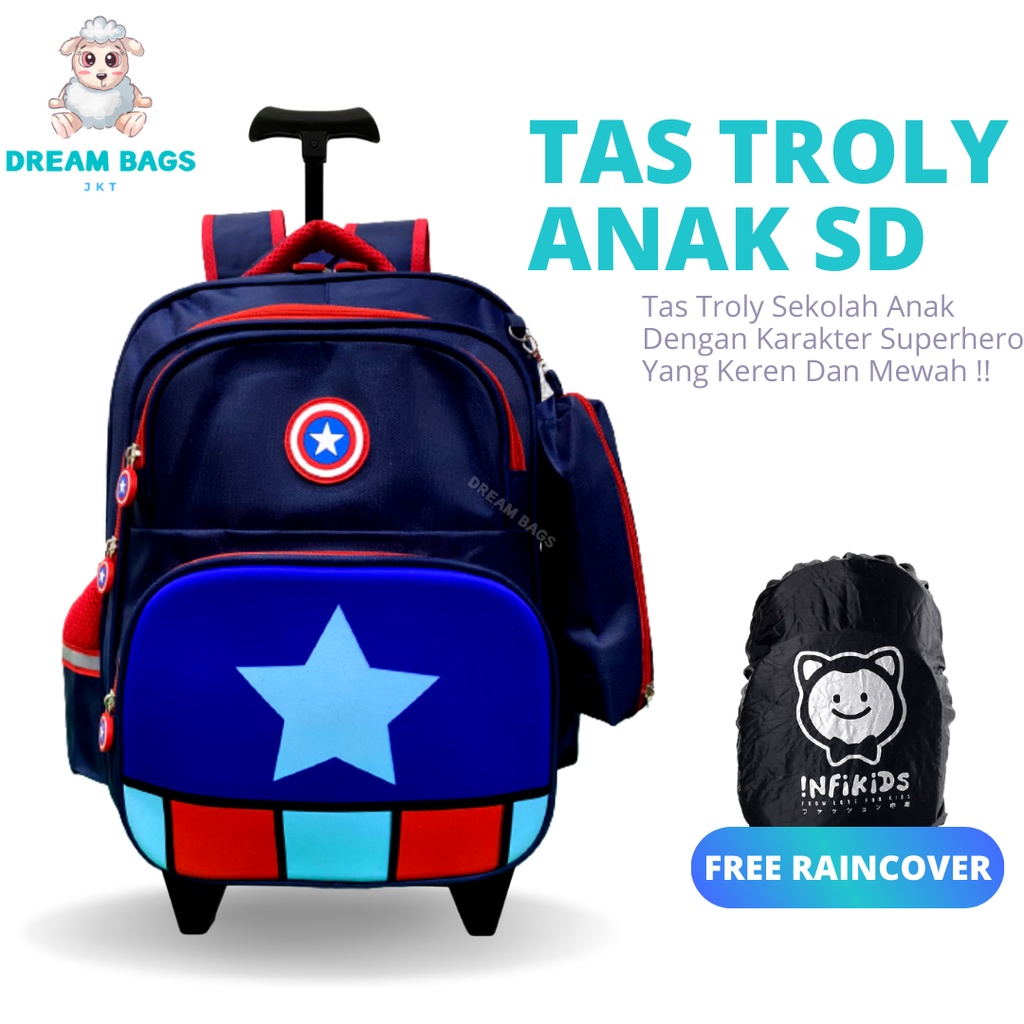 Ransel Troli Anak SD Capten  - Tas Troli Anak Laki Laki Karakter - Tas Trolley - Tas Troli Anak Cowok