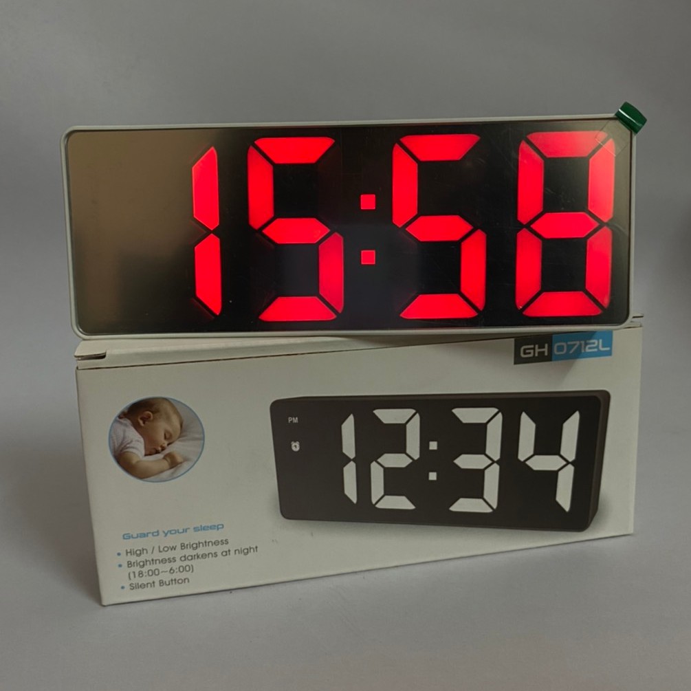 Jam Meja Digital Mini Led Weker Alarm Clock Mirror GH-0712 Merah