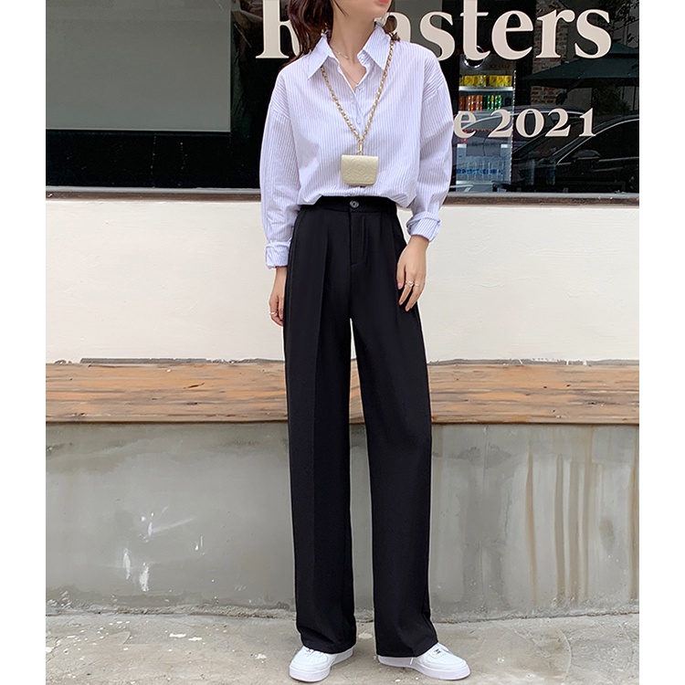 XIAOZHAINV Celana Wanita Korean Style High Waist Loose Pants 1002