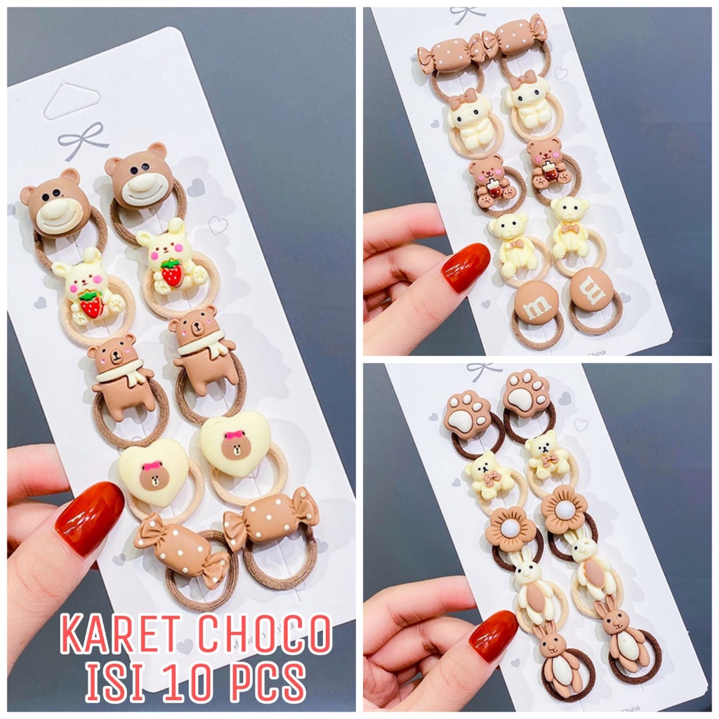 KARET CHOCO ISI 10 PCS IKAT RAMBUT ANAK CEWEK KOREA IMPORTFASHION PERNAK PERNIK AKSESORIS RAMBUT