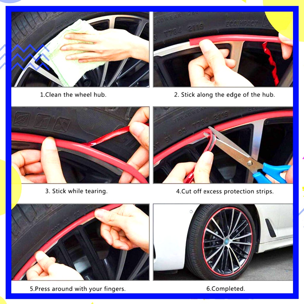 Rim Protector Wheels Karet Pelindung Velg Mobil Sticker List Bibir Ban - Wheel Protector Pelindung Velg Karet Rim 8 Meter/ 4 velg