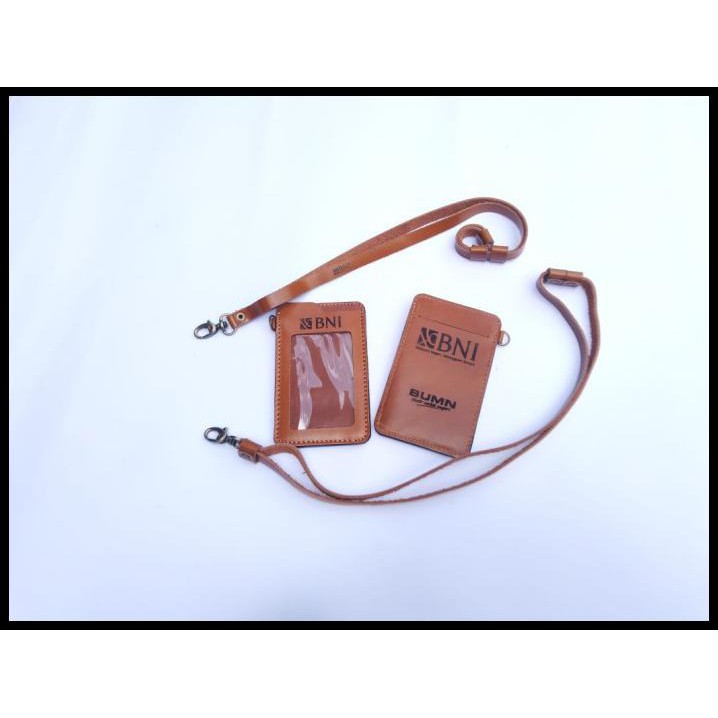

Name Tag Id Card Holder Logo Bni Kulit Asli Free Lanyard