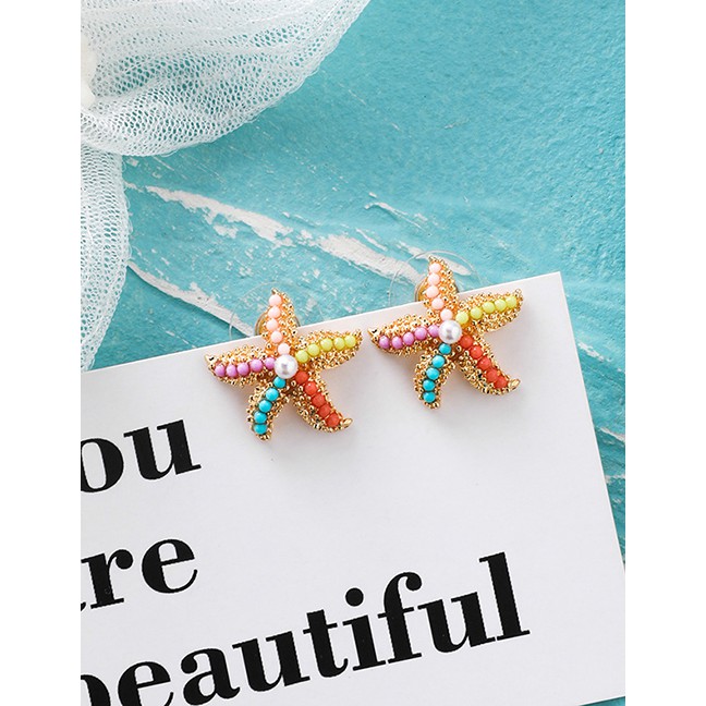 LRC Anting Tusuk Fashion (large Starfish) S925 Silver Pin Pearl Round Earrings F69679