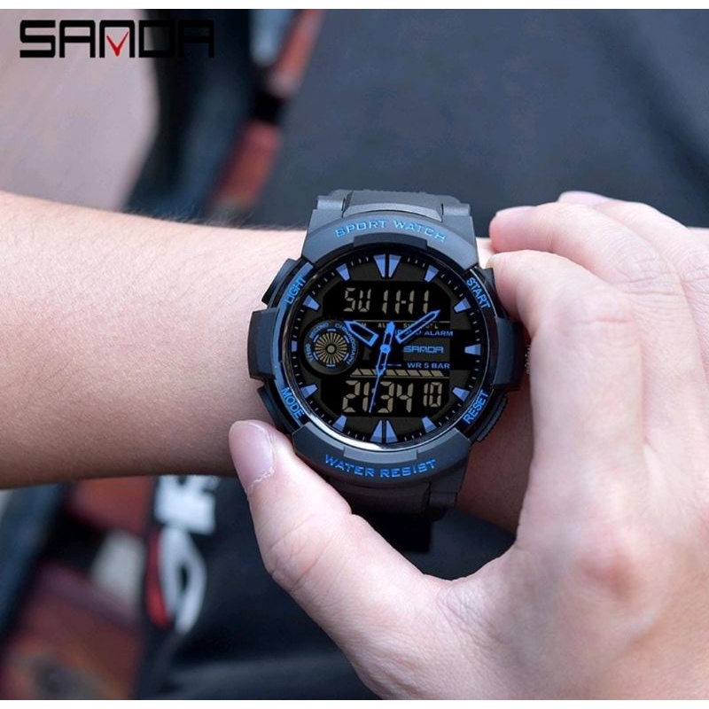 Jam Tangan SANDA Jam Tangan Pria Digital Analog Tali Rubber Shockproof Anti Air