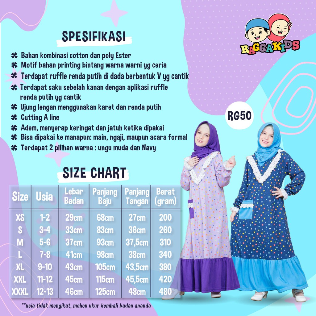 Gamis Anak Perempuan Remaja Tanggung Terbaru 2022 Nyaman Branded Premium Syari Bahan Kaos Raggakids RG 50