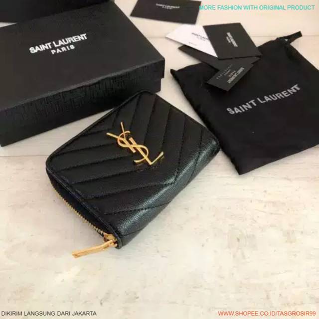 GROSIR 99 JAKARTA - DOMPET YSL KARTU MINI CHEVRON SALUR FREE BOX IMPORT SUPER ZIP IMPORT BATAMSGT13D