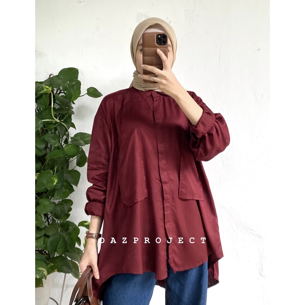 Pocket Rayon Paula Shirt Kemeja Oversized Polos Kemeja Katun Rayon Polos Pocket Rayon Oversized by DAZPROJECT