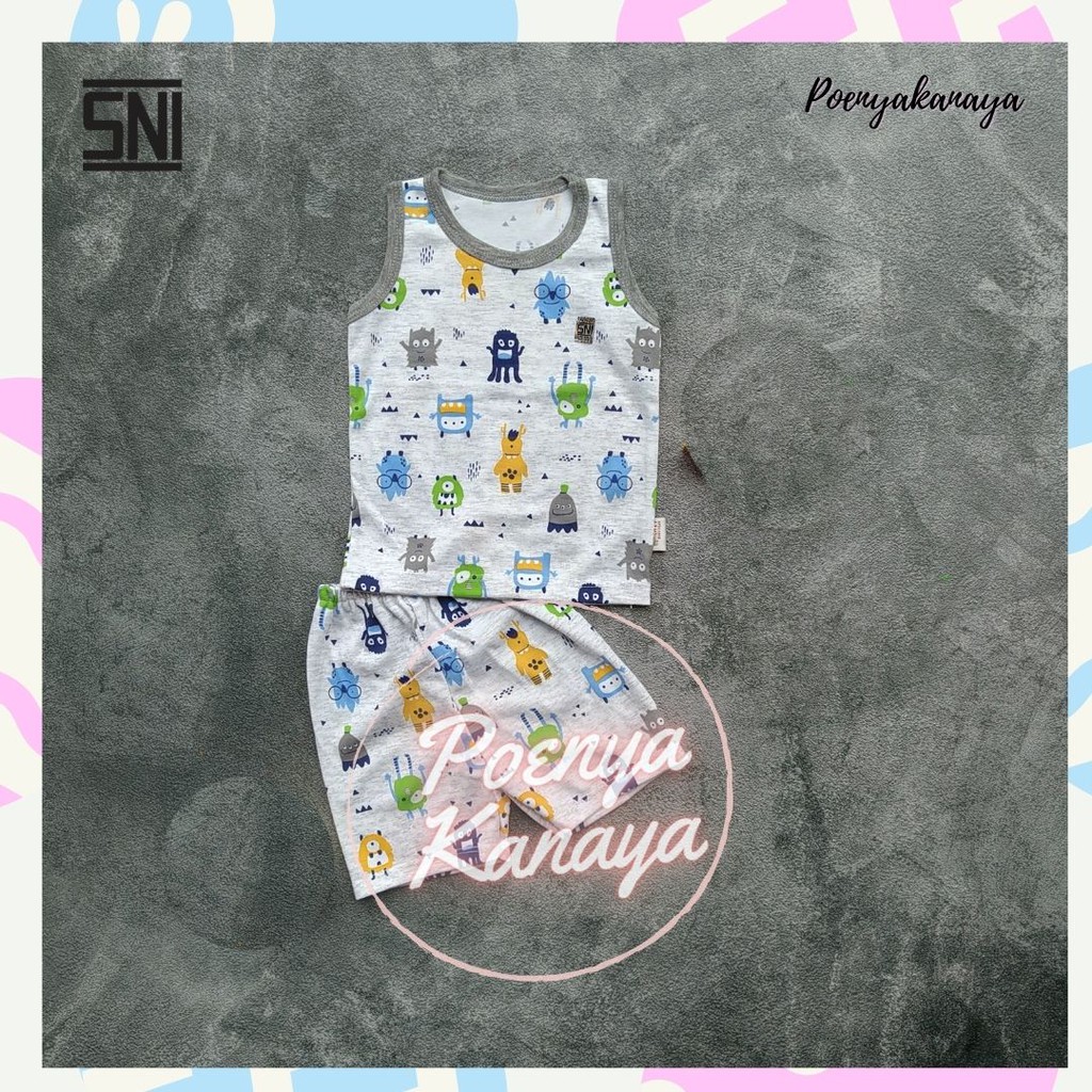 Setelan Baju Bayi Oblong Kutung Singlet MONSTER MISTY SNI KENZY Size S - XL STK10-13