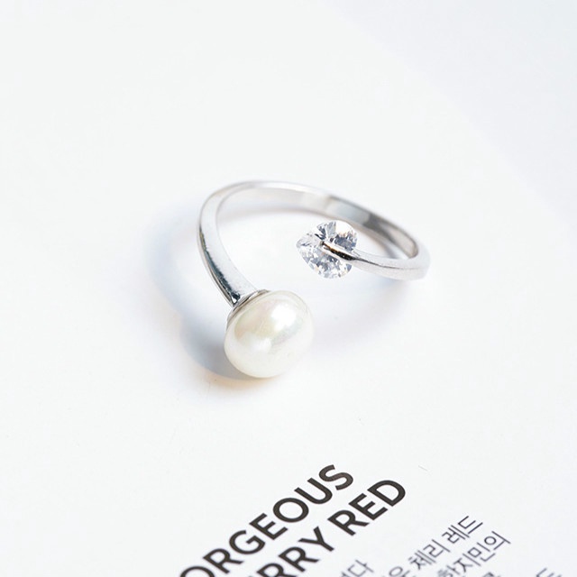 Love Heart Zircon Simulated Pearl Open Rings For Women Bijoux Fashion Adjustable Jewelry