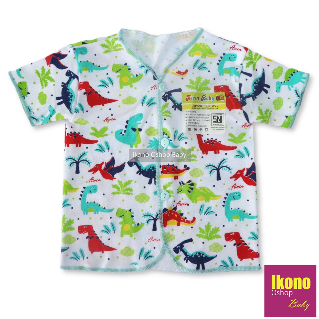 Ikono 3 Pcs Baju Bayi Newborn Lengan Pendek Putih Motif Printing Airin-2