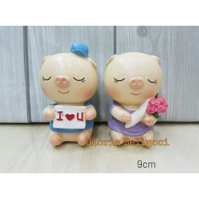 

14.84Ftgrdujh- Patung Pajangan Babi I Love U / Bunga -Toko-Boneka.