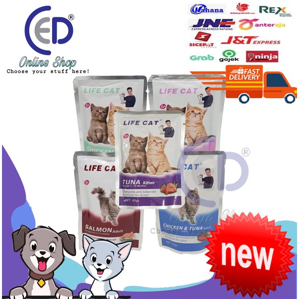 Makanan kucing basah life cat pouch 85gr all varian  (WAJIB DENGAN BUBBLE WRAPS)
