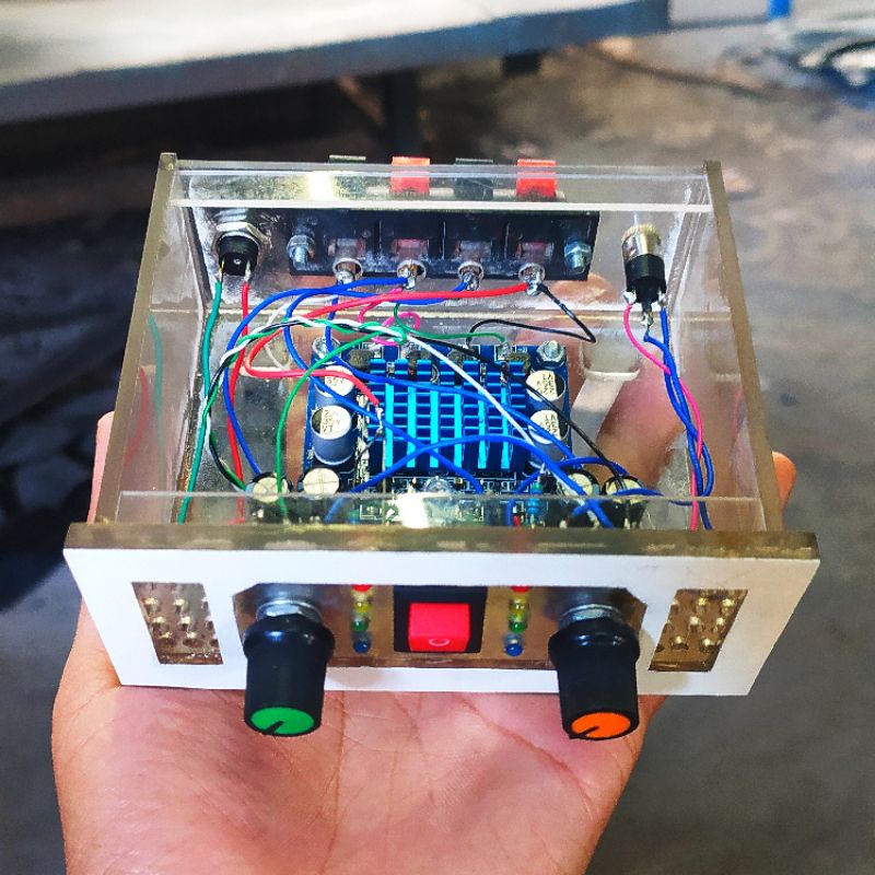 Power Amplifier mini TPA3110 XH-A232 Rakitan 30W + 30W Stereo DC 12 - 24 Volt  + Casing Akrilik tras