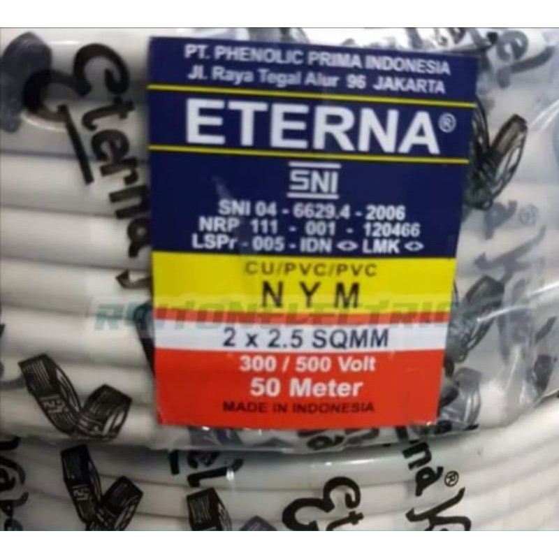 ETERNA KABEL LISTRIK NYM 2 X 2,5 mm  50Mwter / Kabel Eterna NYM 2 x 2,5  50 Meter Kawat Tembaga