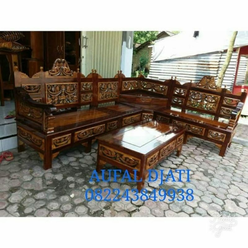 kursi tamu sudut kayu jati meja bangku teras sofabed ukiran jepara