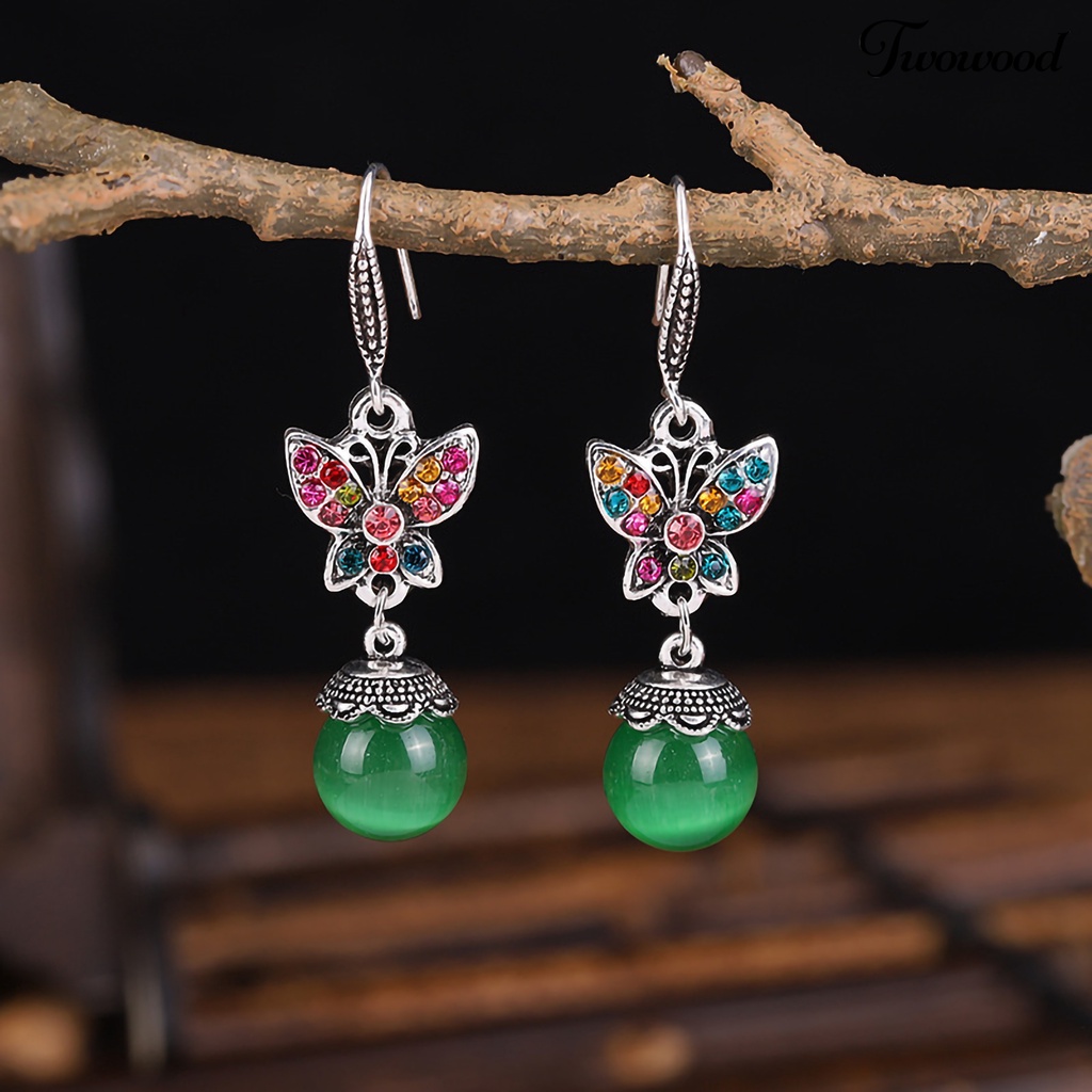 1 Pasang Anting Juntai Bentuk Kupu-Kupu Aksen Berlian Imitasi Tahan Lama Untuk Pernikahan