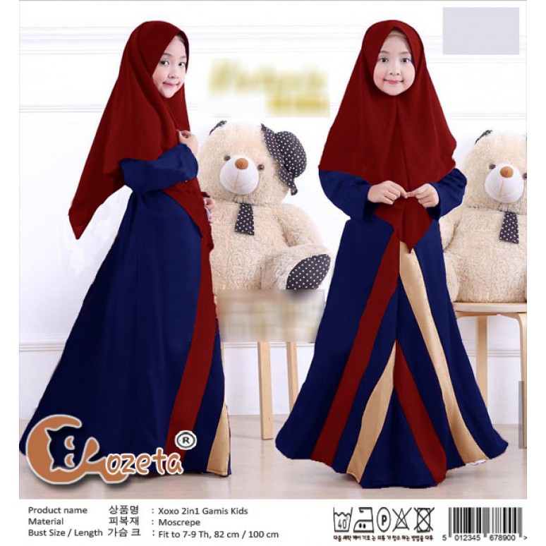 Setelan Baju Anak Muslim Xoxo Gamis Kids 2in1 Navy Talx.5668