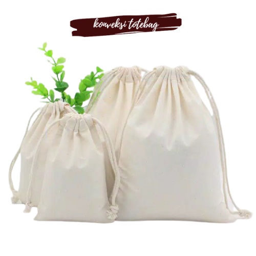 COD Satuan, Pouch Serut Polos Blacu Kantung ukuran 30 x 35