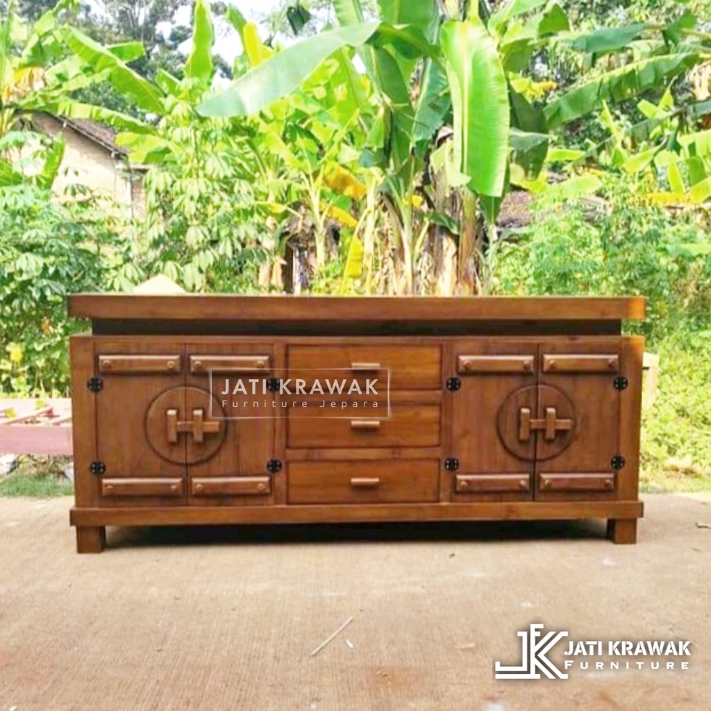 Buffet meja tv coboy kayu jati - Bufet tv grobok meja koboy klasik kayu jati