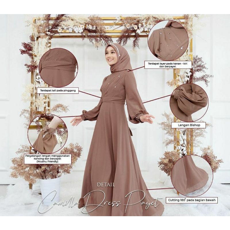 gaun kondangan dada remple motif Payet/GAUN FORMAL MOTIF PAYET/FASHION MUSLIM TRENDING