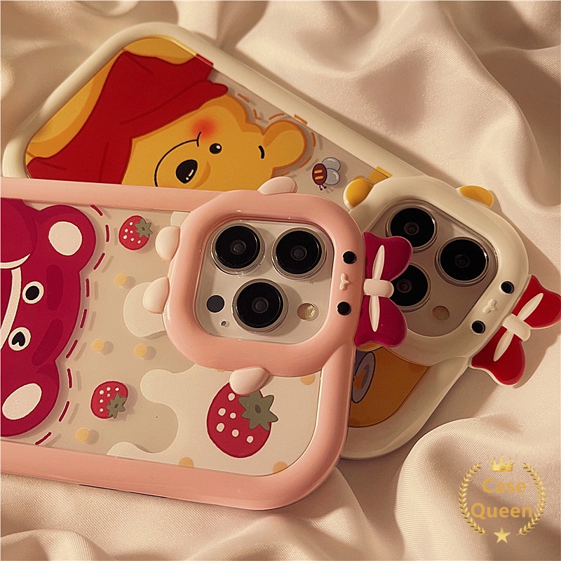 Case OPPO A17 A95 A16K A16E A52 A92 A96 A7 A5S A12 A3S A12E A53 A74 A76 Reno 5 5F 4F 7 A55 A17K A15 A16 A9 A54 A57 2022 A15s A5 A16s A31Disney Winnie The Pooh Beruang Strawberry Lucu