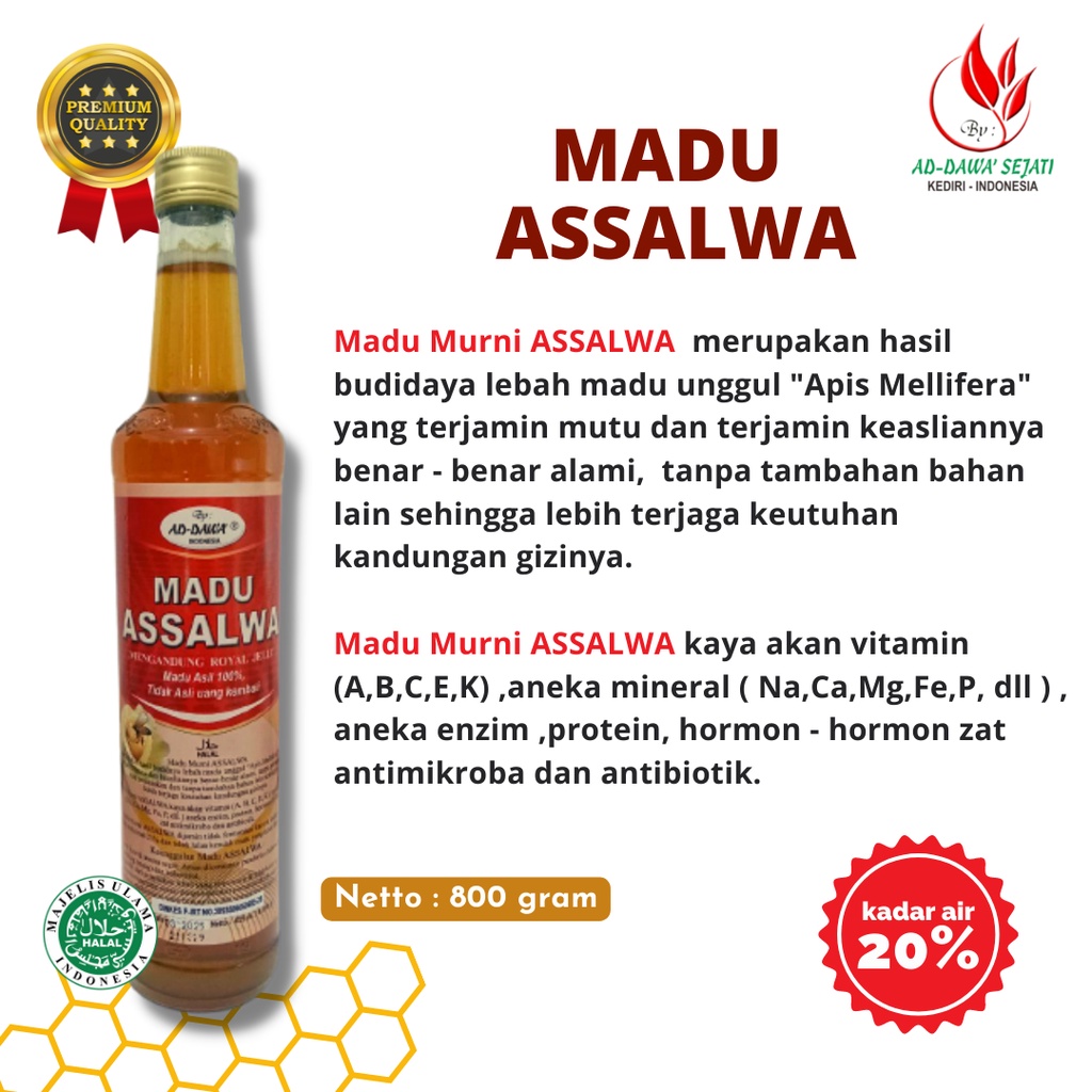 

Madu Murni Plus Royal Jelly |Madu Murni Premium |Madu Assalwa 800gr