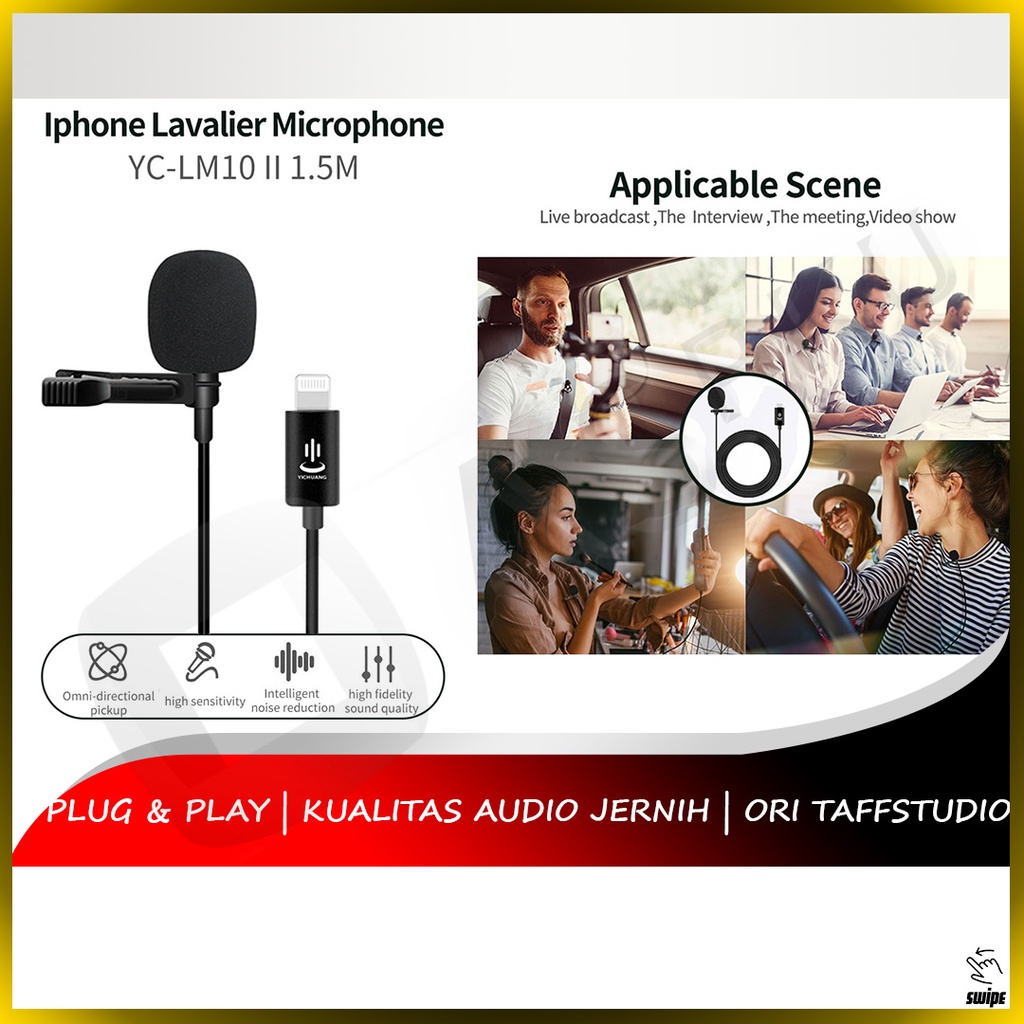 Mic Clip On Lightning for Iphone Mik Mikrofon Microphone Smartphone Handphone Youtuber Taffstudio