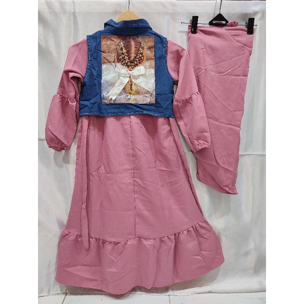 gamis susun anak umur 3.4.5th jaket jeans blazer jeans gamis 2in1