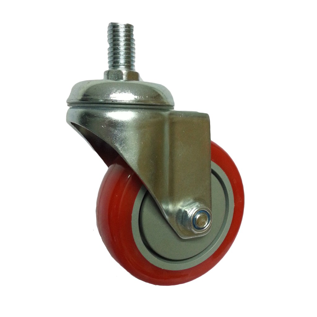 Roda Caster Troli / Trolley PU Merah 3 Inch Drat / Tusuk / As Hidup ( Putar ) Ranger Germany