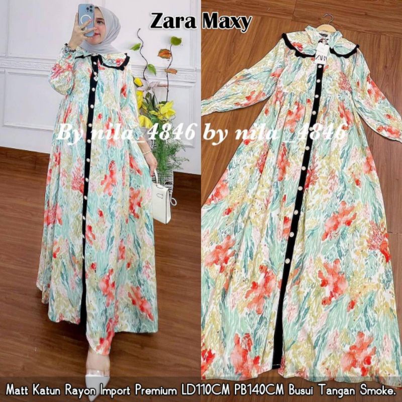 Cod Zara flower maxy/gamis motif/gamis abstrak/gamis bunga/gamis premium/gamis best seller/gamis kekinian/gamis ibu ibu/gamis pengajian/busana muslim/baju muslim