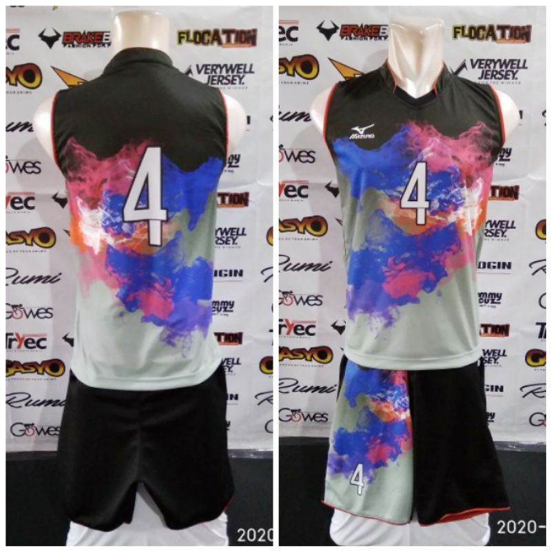Stelan baju celana voli asics singlet volli bahan kaos volly tebal pe super printing kengsi terbaru