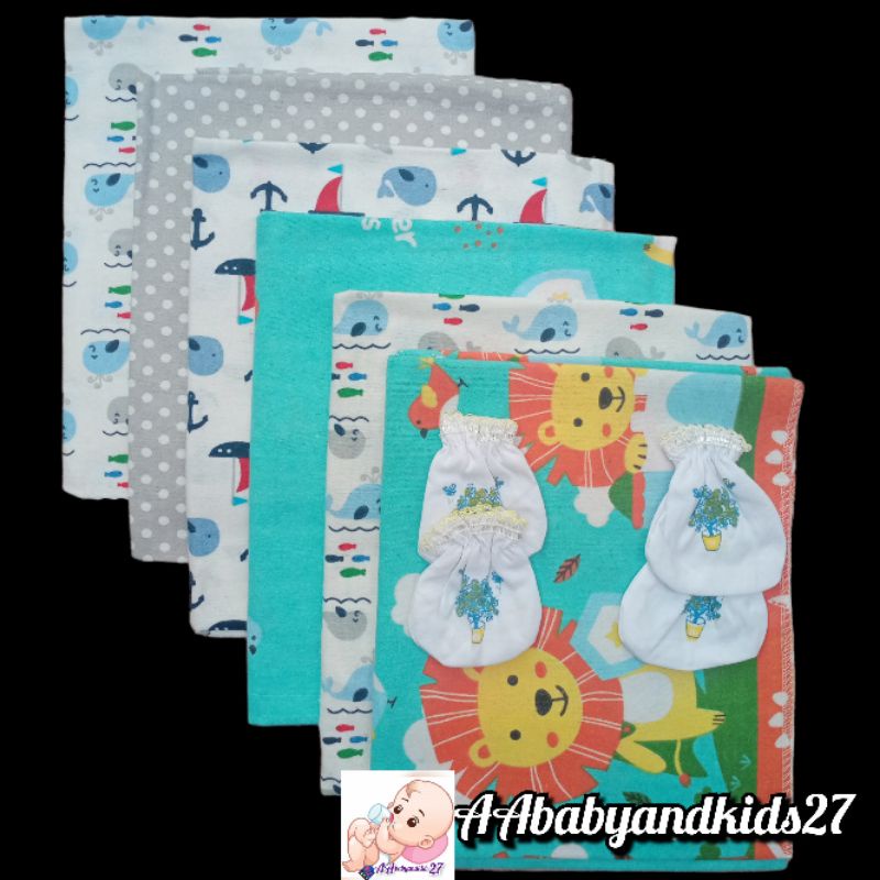 1 Pak Isi 6PC Bedong Bayi Jumbo HAPPYKID Bahan Flanel Ukuran 120x75 Cm FREE SARUNG TANGAN DAN KAKI BAYI-Bedong Bayi Murah Berkualitas