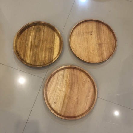 Nampan bulat 25cm baki kayu wooden round tray