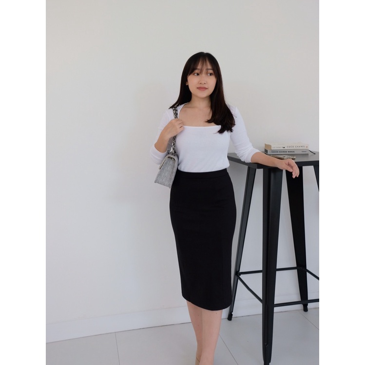 Kadaka B-0155 Midi Skirt Wanita Ban Pinggang Detail List