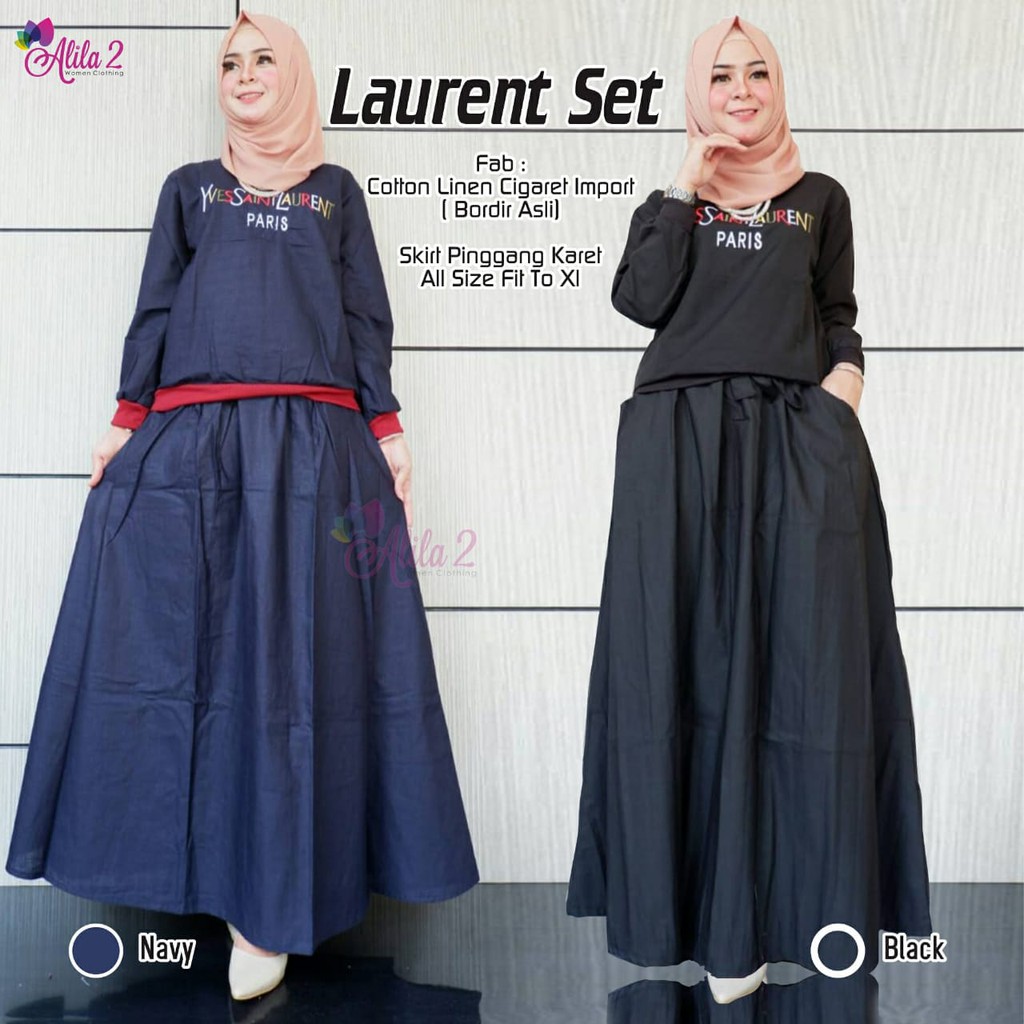 Laurent Set matt cotton linen cigaret mix bordir, skirt pinggang karet