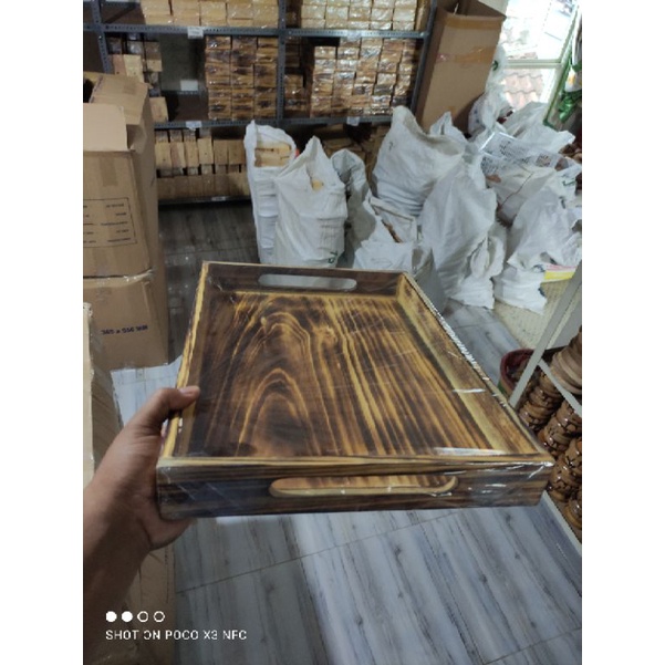 Nampan Kayu / Baki Kayu / Tray Kayu Pinus 40 x 30 x 5 MOTIF BAKARAN