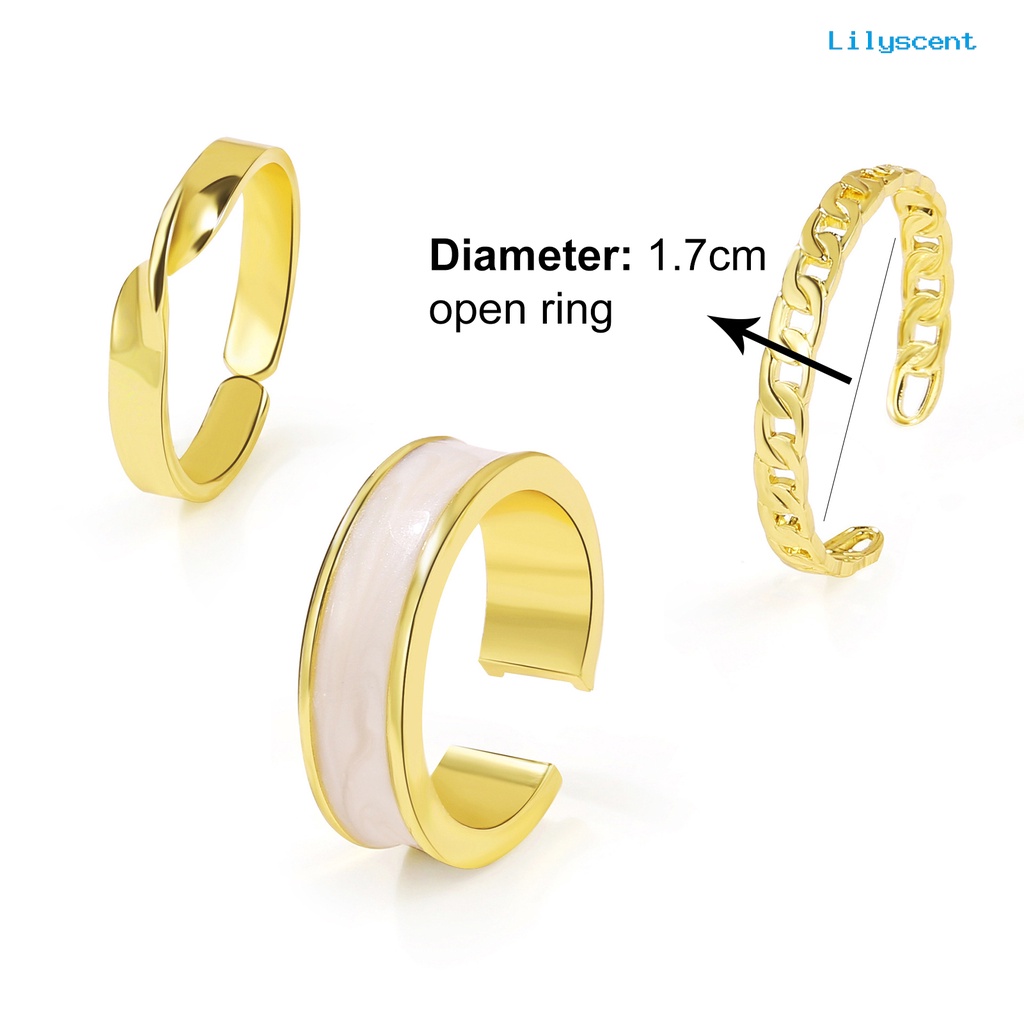 3pcs / Set Cincin Jari Model Terbuka Dapat Disesuaikan Untuk Wanita