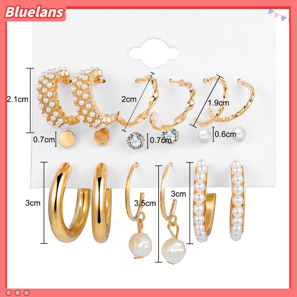 Bluelans 9 Pasang Anting Mutiara Berlian Imitasi Bentuk Bulat Menjuntai Untuk Wanita